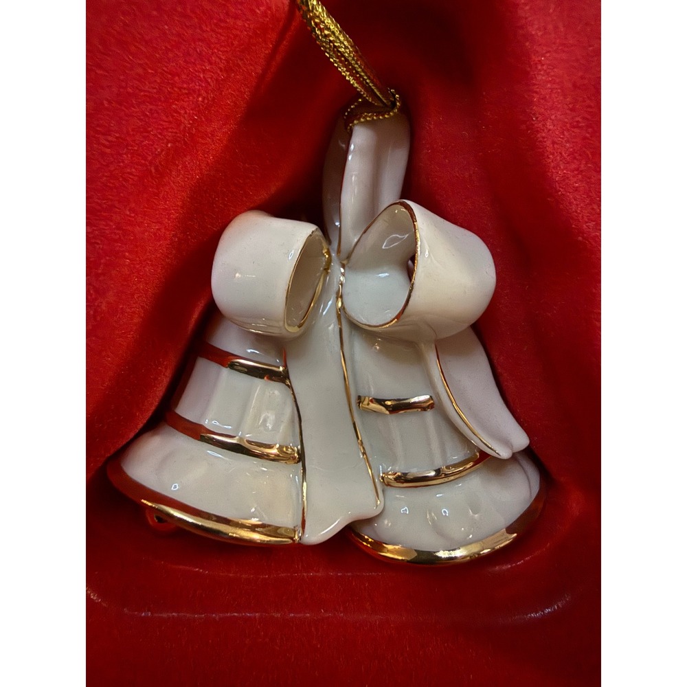 Lenox 2001 Annual Our 1st Christmas Ornament Porcelain Bells Gold Trim 6119770